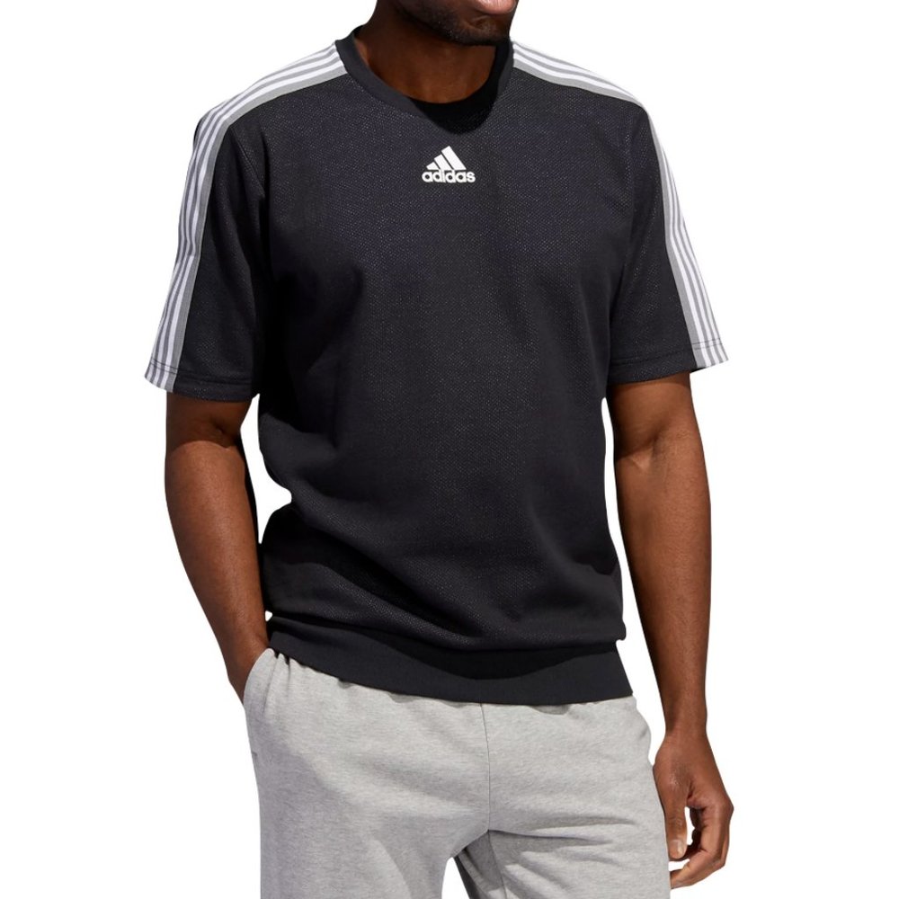 Adidas Mens Athletics Post Game Short Sleeve Crew Neck Sweatshirt Grey Size S